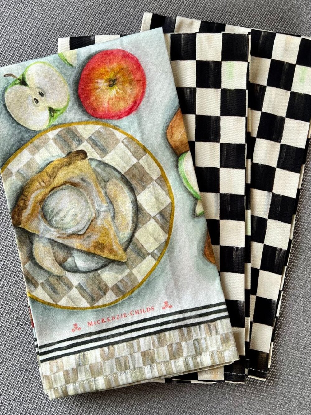 3 MacKenzie-Childs Courtly Check & Apple Pie Dish Towels